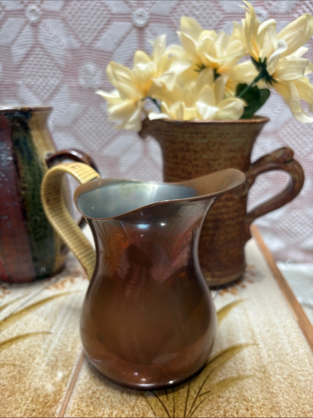 Copper-Tone Ceramic Pitcher Trio - Rustic Brown & Tan - Picture 15 of 16